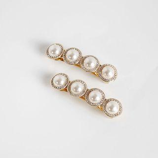 Pearl Accent Rhinestone Hair Clip White & Gold - One Size