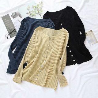Plus Size Plain Long-sleeve Cardigan