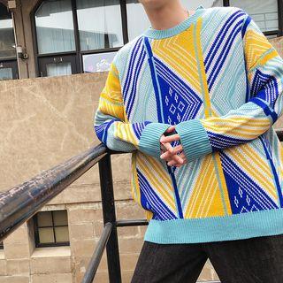 Contrast-color Round-neck Knit Sweater