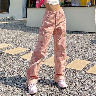 Camo Print Mid Rise Loose Fit Jeans