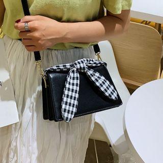 Plaid Ribbon Faux Leather Crossbody Bag