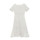 Short-sleeve Tie Neck Plain Dress