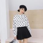 Long-sleeve Dotted Blouse Dotted - White - One Size