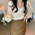Plain Blouse / Shirred Midi A-line Skirt