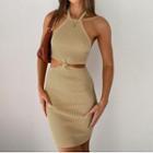 Sleeveless Twist Cut-cut Ribbed Knit Bodycon Dress
