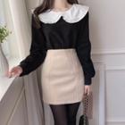 Frilled Sailor-collar Ribbed Top