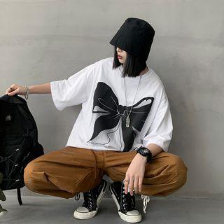 Elbow-sleeve Bow Print T-shirt / Sweatshorts