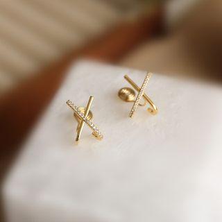 Sterling Silver Cross Stud Earring / Clip-on Earring