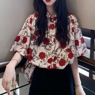 Rose Pattern Short-sleeve Shirt As Shown In Figure - One Size