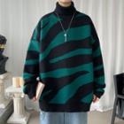 Zebra Print Mock-neck Sweater