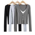 Two-tone Ribbed Long Sleeve Top