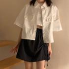 Pocket Detail Elbow-sleeve Shirt / Drawstring Mini A-line Skirt