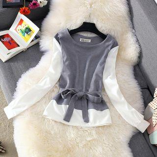 Mock Two-piece Bow Long-sleeve Top
