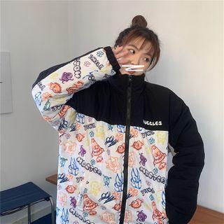 Rocket Print Panel Padded Zip Jacket Black - One Size
