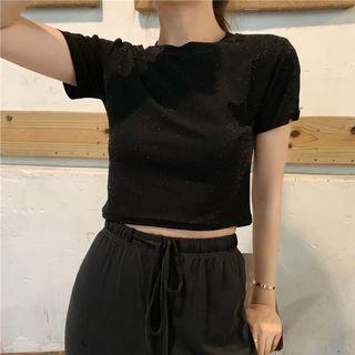 Short-sleeve Glitter Cropped T-shirt