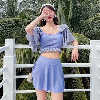 Set: Elbow-sleeve Swim Top + Swim Skirt