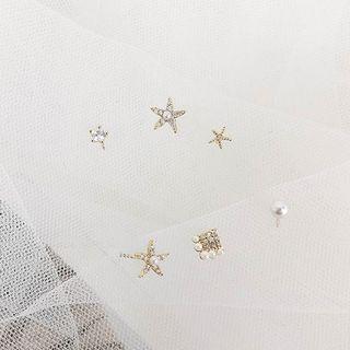 3-pair Set: Star Stud Earring Set Of 3 Pair - Steel - One Size