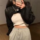 Long Sleeve Cable Knit Cropped Top / Plain Camisole