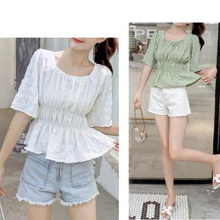 Short-sleeve Tiered Textured Chiffon Top