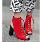 Faux Leather Peep-toe Block Heel Ankle Boots