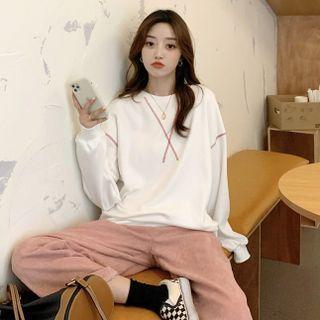 Long-sleeve Round-neck Contrast Stitch Sweatshirt
