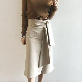 Tie-waist Zip-back Midi Skirt