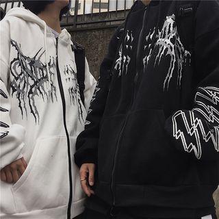 Couple Matching Bolt Print Zip Hoodie