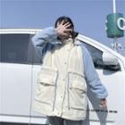 Color Block Hooded Padded Coat As Shown In Figure - One Size