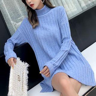 Long-sleeve Mock-neck Mini Knit Dress