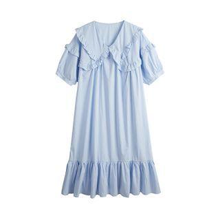 Plain Frill Collar Short Sleeve Dress