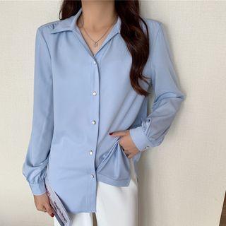 Long-sleeve Plain Draped Loose Fit Shirt