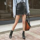Studded Faux-leather Mini Skirt