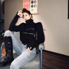 Turtleneck Zip Cropped Sweater