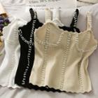 Pearl-accent Slim-fit Crop Tank Top