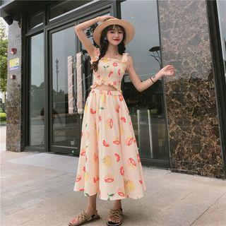 Set: Sleeveless Printed Top + A-line Midi Skirt