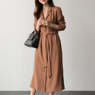 Button-front Coatdress With Sash