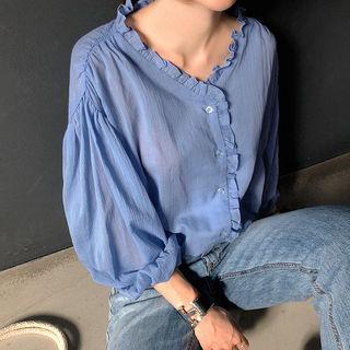 Balloon-sleeve Frill-trim Blouse