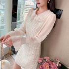 Long-sleeve Tweed Mini A Line Dress