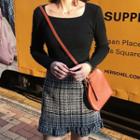 Knit Top / Plaid Mini Skirt
