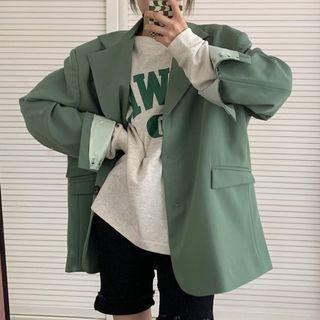 Round-neck Lettering Long-sleeve T-shirt / Plain Long-sleeve Blazer