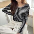 Long-sleeve Striped T-shirt Stripe - Gray - One Size