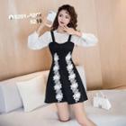 Long-sleeve Mock Two-piece Floral Mini Dress