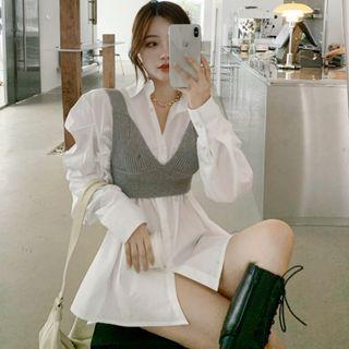 Plain Shirt / Knit Crop Vest