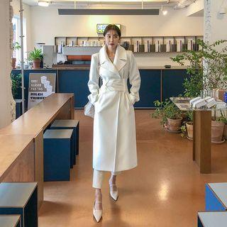 Wide-belt Maxi Coat For Spring Season