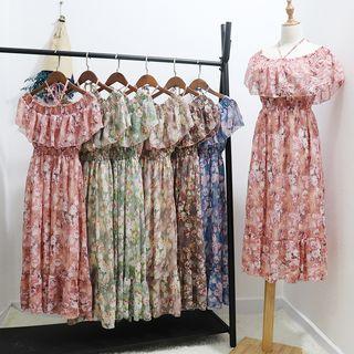 Flower Print Midi Chiffon Dress