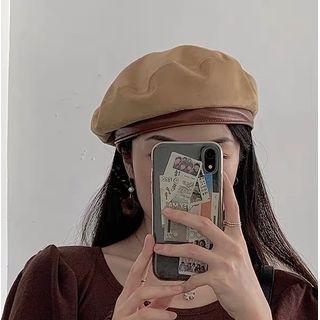 Faux Leather Panel Flat Cap