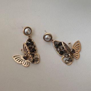 Faux Pearl Butterfly Dangle Earring 1 Pair - Silver Needle - Gold - One Size