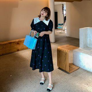 Short-sleeve Floral A-line Dress / Midi Dress