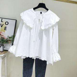 Bell-sleeve Collared Blouse White - One Size