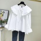 Bell-sleeve Collared Blouse White - One Size